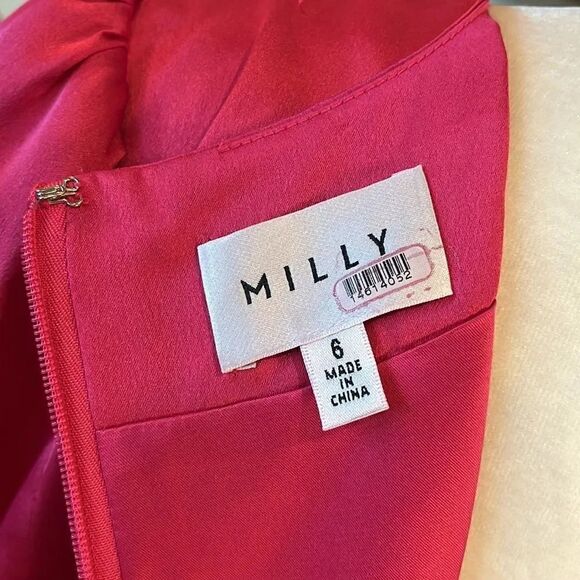 Milly Red and Pink Stella Bicolor Satin Color-block Tie Dress, size 6 - Picture 9 of 13